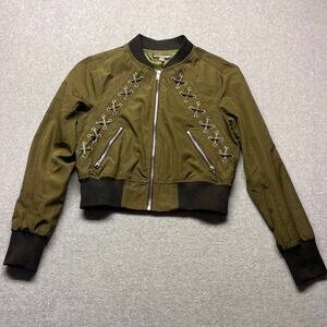 Casting LA Womens Olive Green Lace Up Bomber Jacket Size S Style 19808